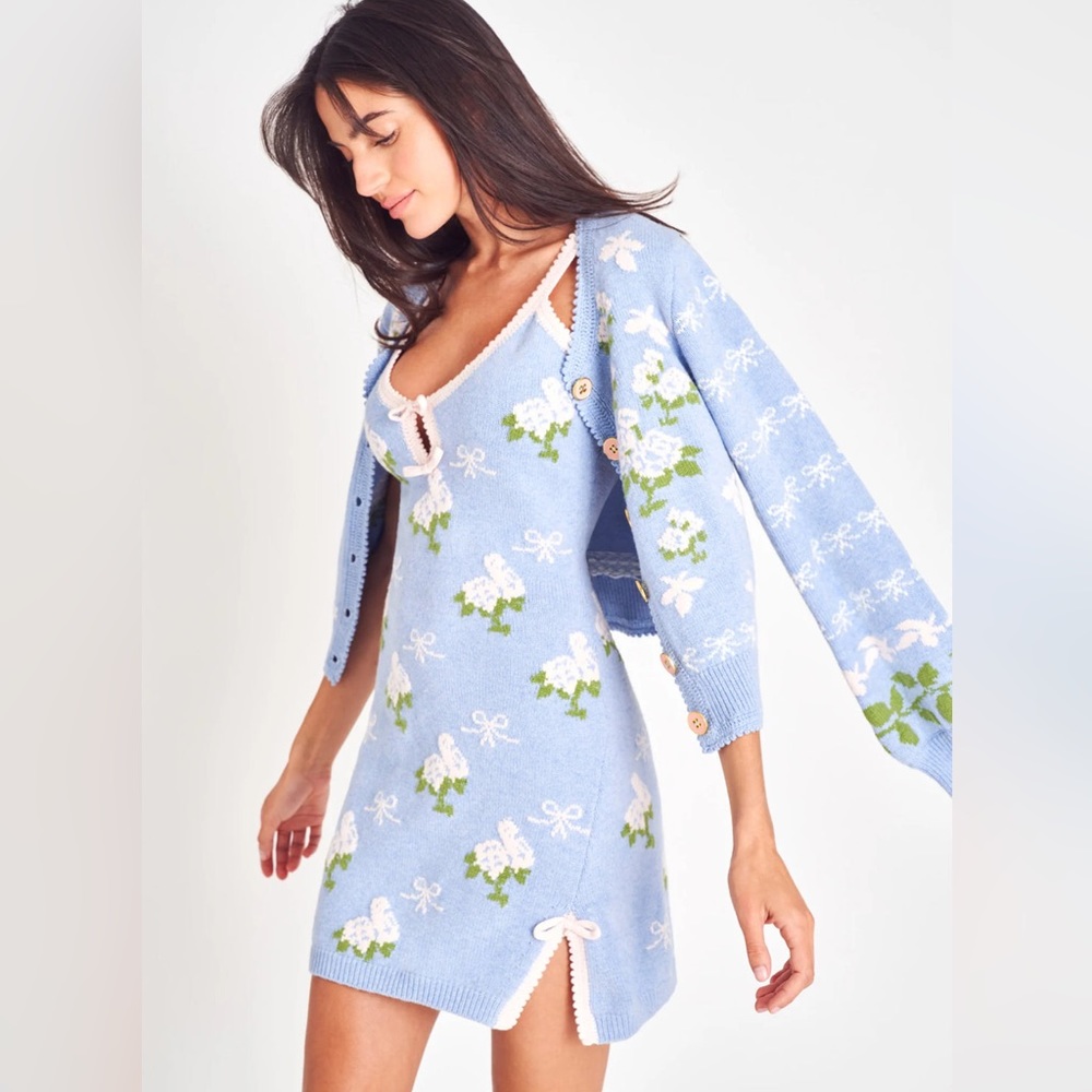 NWT LOVESHACKFANCY Lopez Dress in PERIWINKLE ORCHARD | Size S